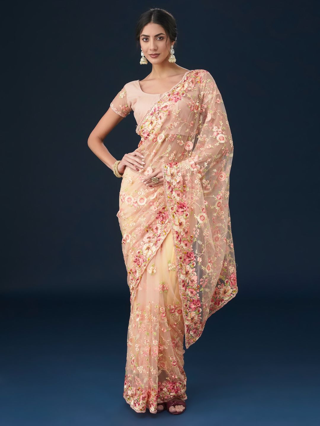 kasee Floral Embroidered Saree | Grocsy
