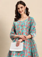 Sangria Women Floral Printed Regular Kurta with Trousers & With Dupatta | Grocsy