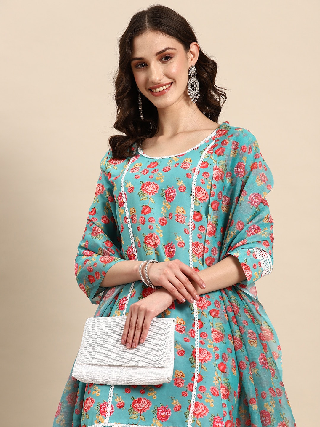 Sangria Women Floral Printed Regular Kurta with Trousers & With Dupatta | Grocsy
