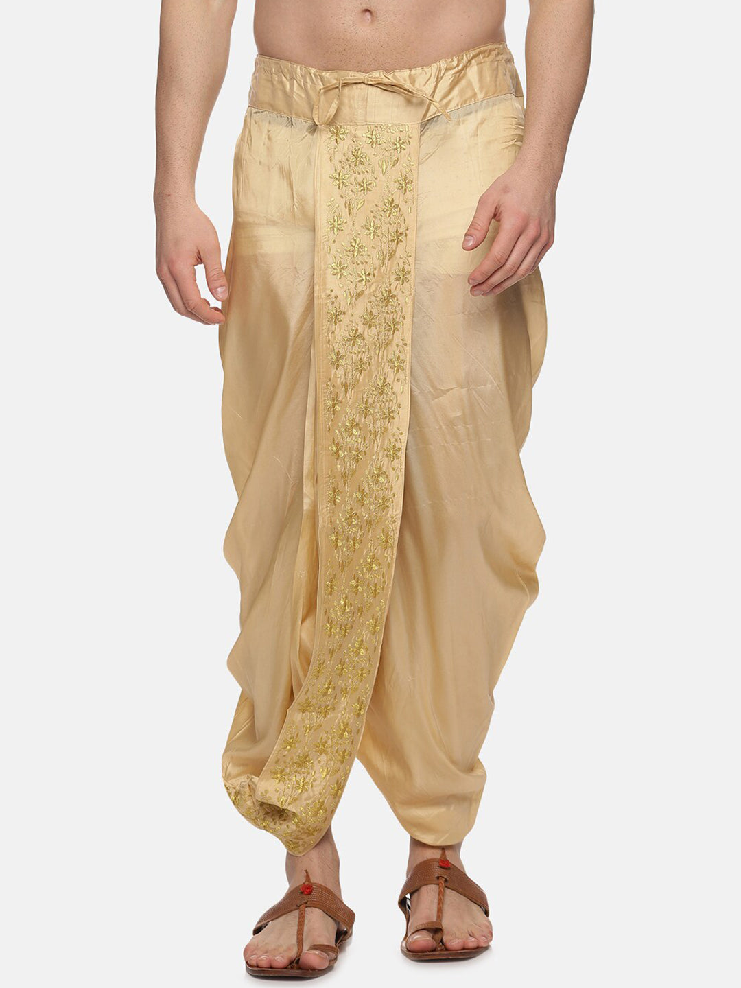 Sethukrishna Men Golden Embroidered Dhoti Pant | Grocsy