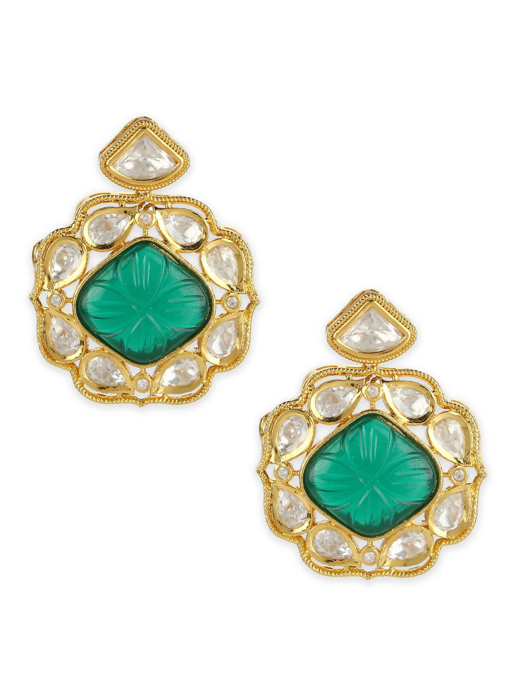 Green Gold-Polished Kundan Studs Earrings - Ruby Raang | Grocsy