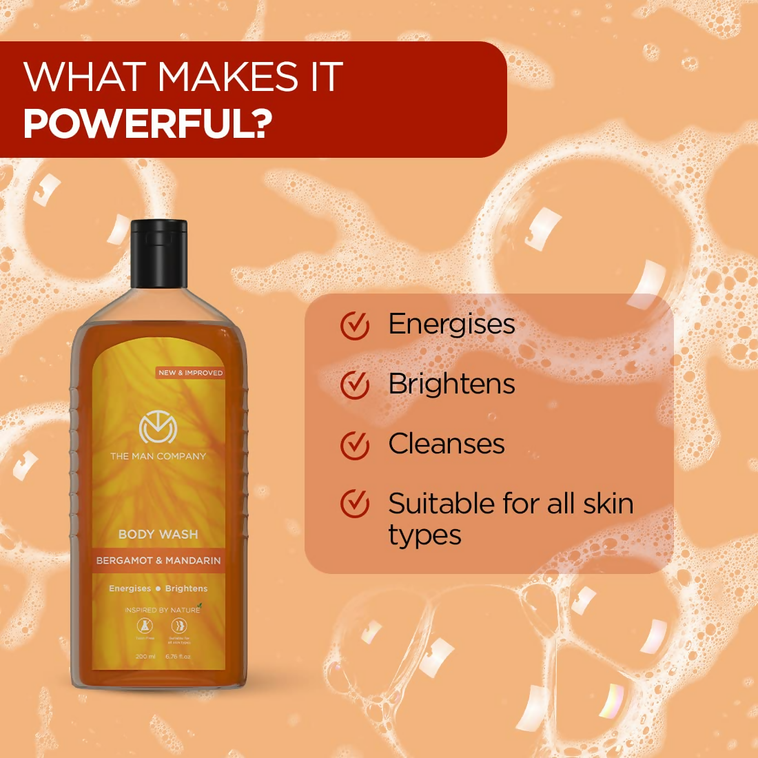 The Man Company Perfumed Body Wash- Bergamot & Mandarin Glowing & Bright Skin With Turmeric & Orange Peel Extract | Grocsy