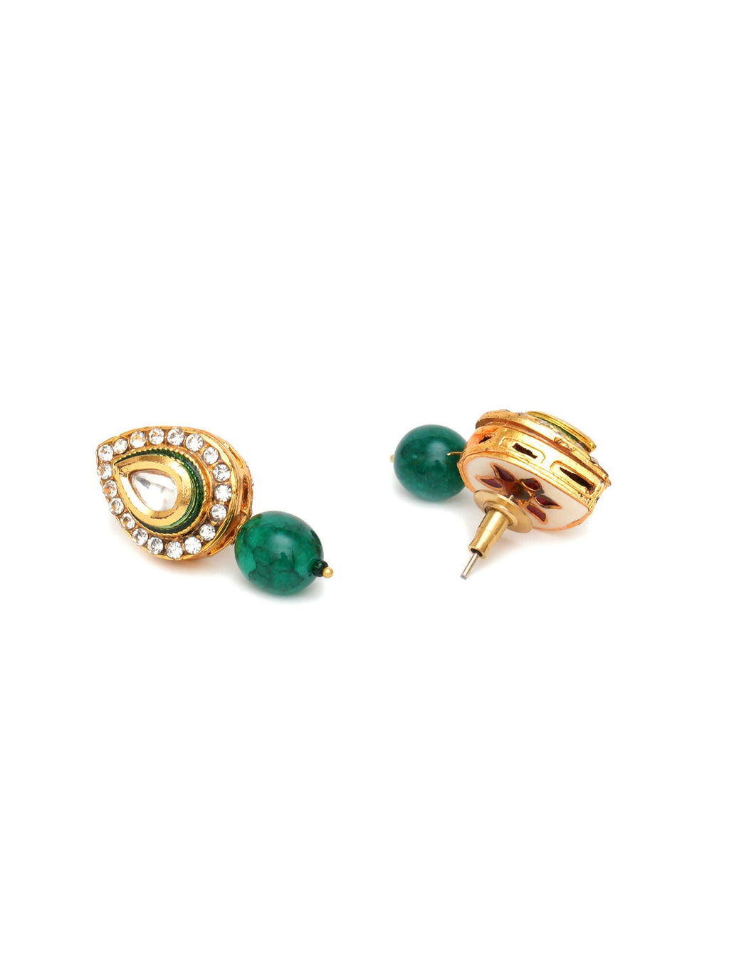 Emerald Stone Kundan Studs (Gold) - Ruby Raang