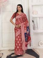 Shree Shyam Fashion Linen Cotton Rust Saree | Grocsy