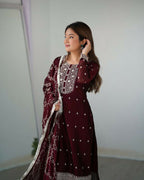 Joban Fashion Wine Kurta Set Silk Sequence Embroidery Work | Grocsy