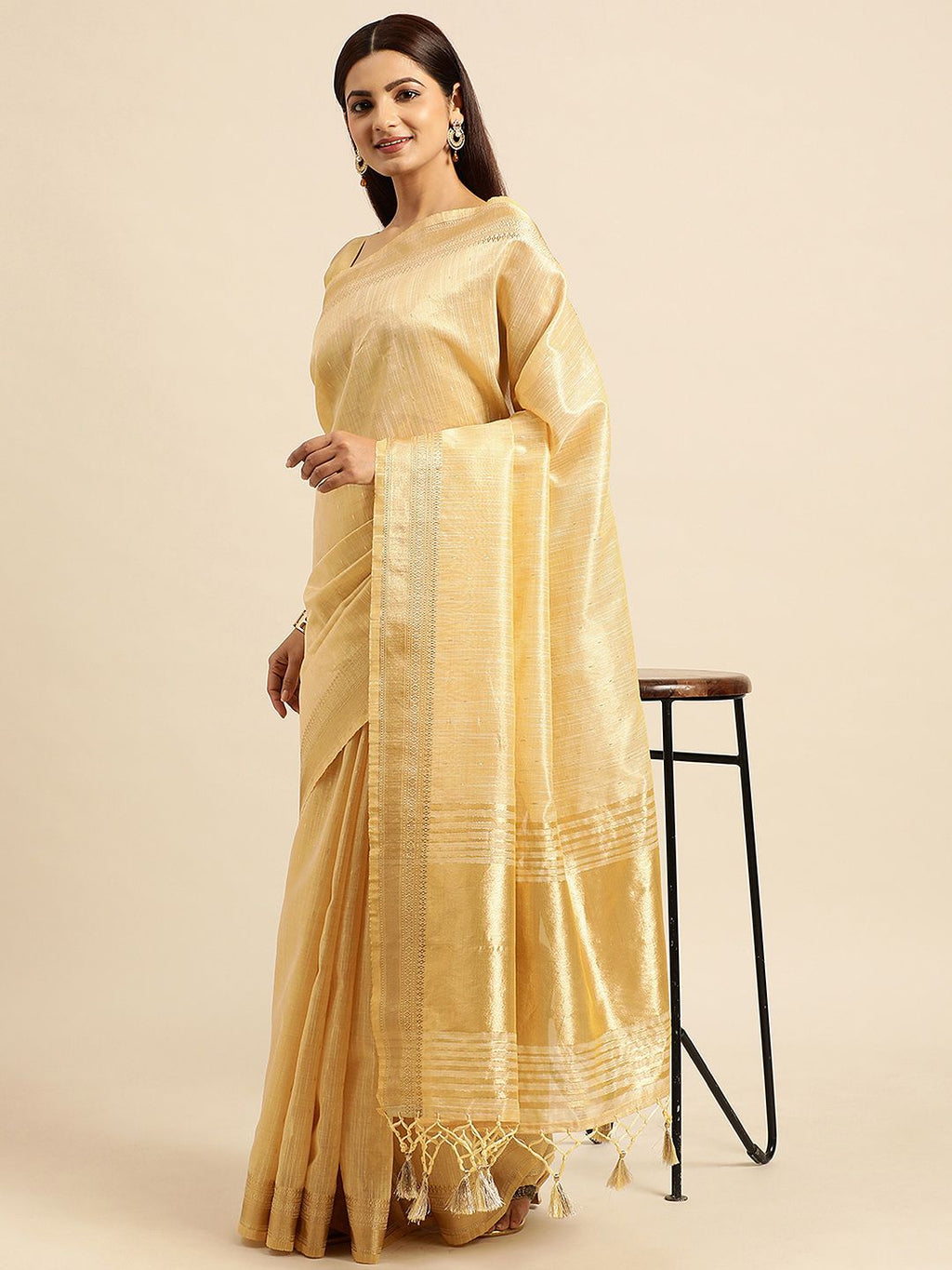 kasee Striped Zari Silk Cotton Chanderi Saree | Grocsy
