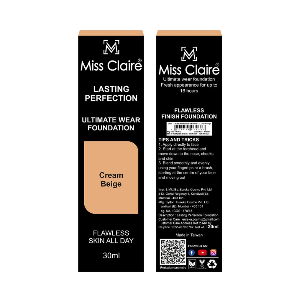 Miss Claire Lasting Perfection Ultimate Wear Foundation - 21 Cream Beige | Grocsy