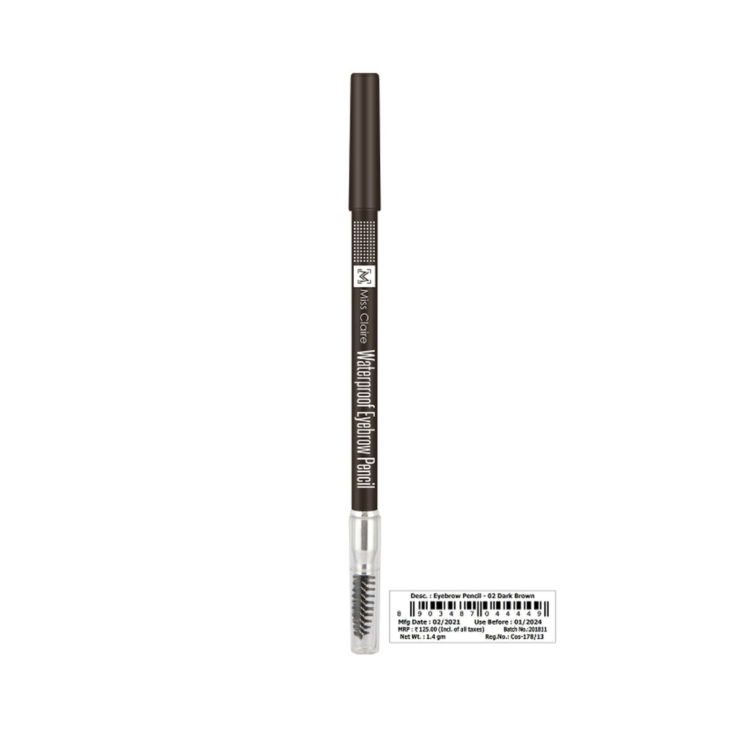Miss Claire Waterproof Eyebrow Pencil With Mascara Brush - 02 Dark Brown | Grocsy