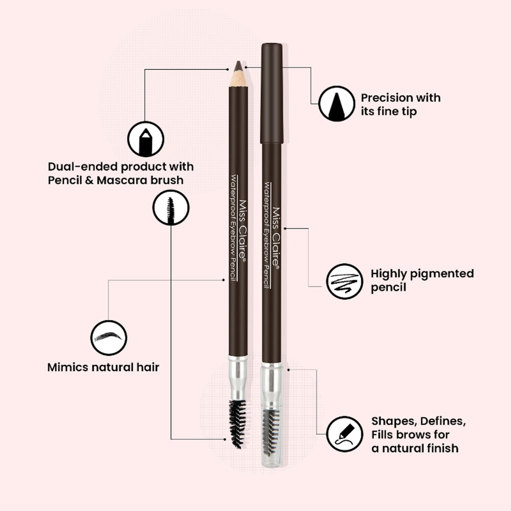 Miss Claire Waterproof Eyebrow Pencil With Mascara Brush - 02 Dark Brown | Grocsy