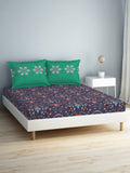 SPACES Aurum Blue Ethnic Motifs Pure Cotton140 TC Queen Bedsheet with 2 Pillow Covers | Grocsy