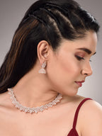 Saraf RS Jewellery Rose Gold-Polished & White AD & CZ-Studded Contemporary Jewellery Set | Grocsy