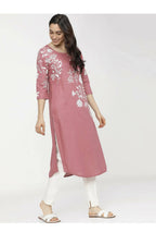Cheera Embellished Daily Wear Cotton Blend Kurta - Peach | Grocsy