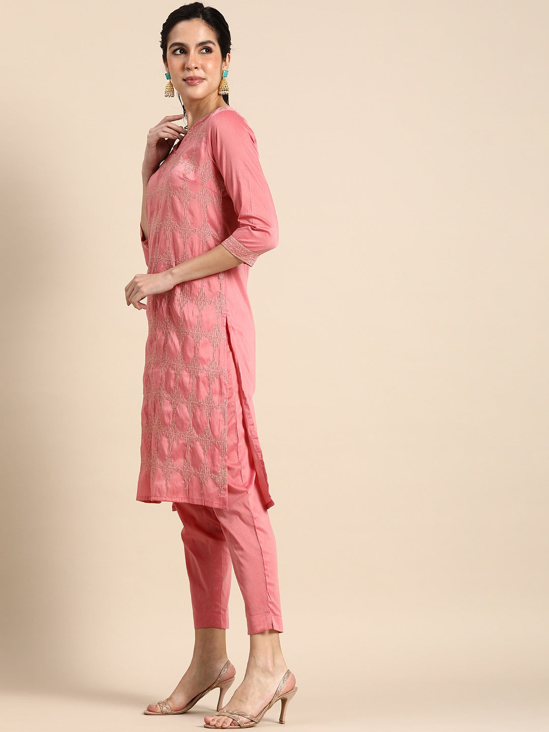 Sangria Women Thread Work Kurta With Trousers | Grocsy