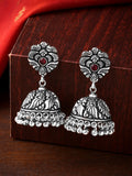 Yellow Chimes Silver-Plated Kolhapuri Peacock Design Jhumkas Earrings | Grocsy