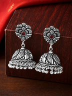 Yellow Chimes Silver-Plated Kolhapuri Peacock Design Jhumkas Earrings | Grocsy