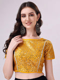 Tikhi Imli Yellow Embellished Boat Neck Sequinned Detailed Saree Blouse | Grocsy