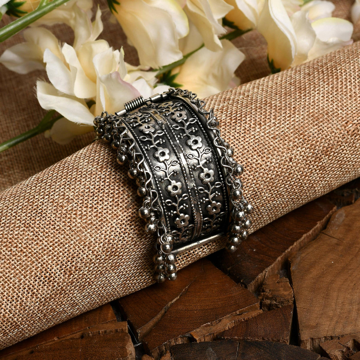 Mominos Fashion Joharkamal Oxidised Silver-Plated Ghungroo Handcraft Bracelet - Design 021 | Grocsy