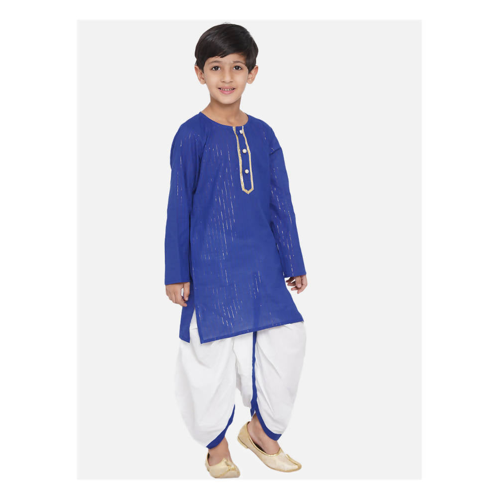 Little Bansi Boys Golden Striped Kurta and Dhoti - Royal Blue and Cream | Grocsy