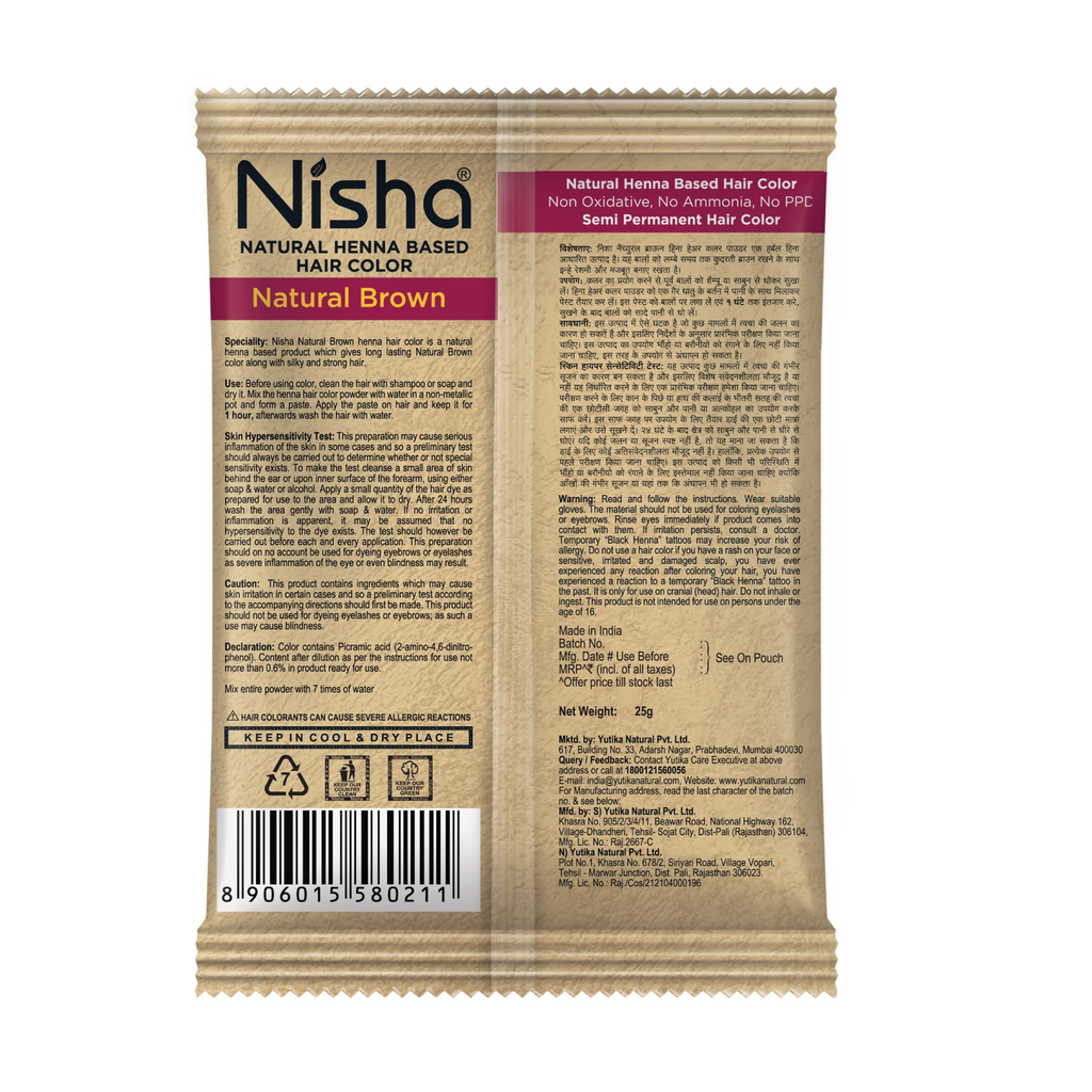 Nisha Henna Based Hair Colour For Women & Men Natural Brown | Grocsy