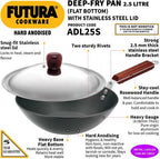 Hawkins Futura Deep Fry Pan Flat Bottom Wok with Lid 2.5 L 26 cm Diameter (ADL25S) | Grocsy