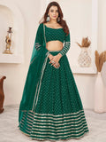 Tulsi Art Adorable Green Color Sequins Work Georgette Wedding Wear Lehenga Choli | Grocsy