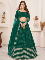 Tulsi Art Adorable Green Color Sequins Work Georgette Wedding Wear Lehenga Choli | Grocsy