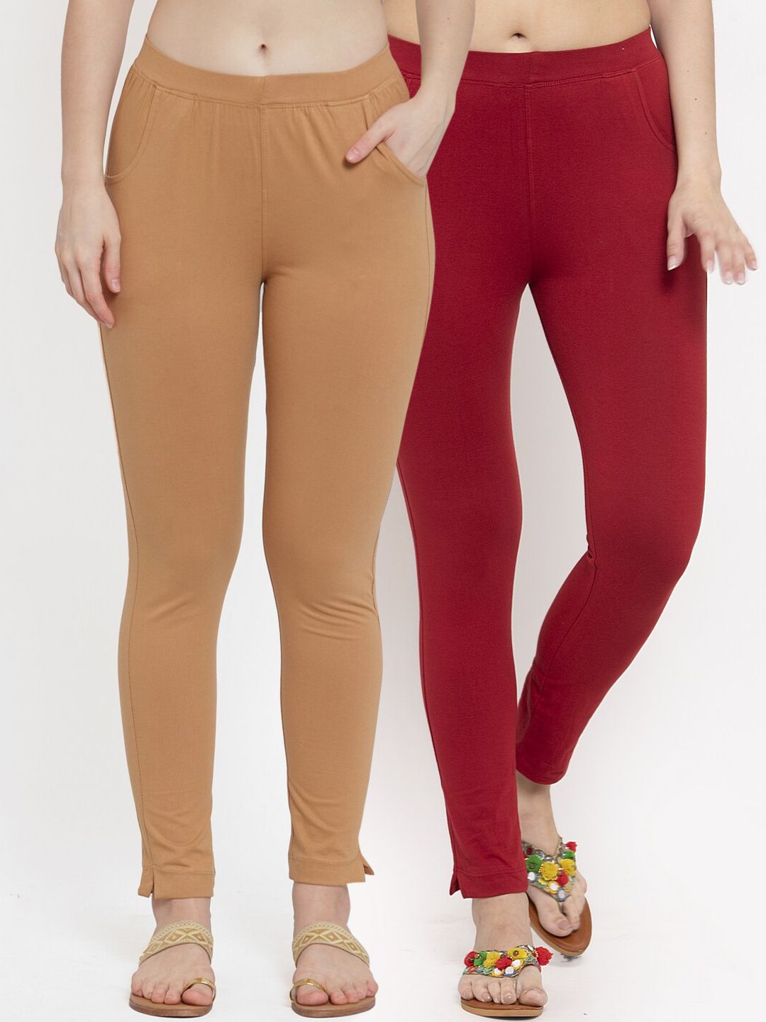 TAG 7 Women Pack Of 2 Solid Ankle-Length Leggings | Grocsy