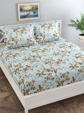 Florida Blue & White Floral 120 TC King Bedsheet with 2 Pillow Covers | Grocsy
