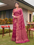 Tikhi Imli Pink Ethnic Motifs Woven Design Zari Saree | Grocsy