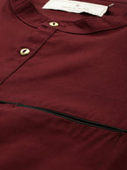 House of Pataudi Men Maroon Solid Straight Kurta | Grocsy