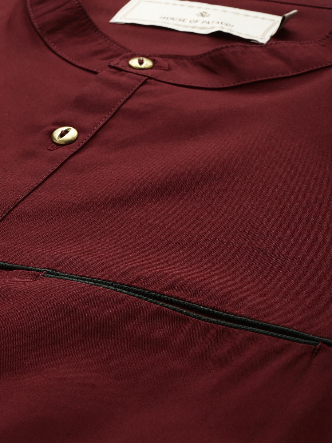 House of Pataudi Men Maroon Solid Straight Kurta | Grocsy