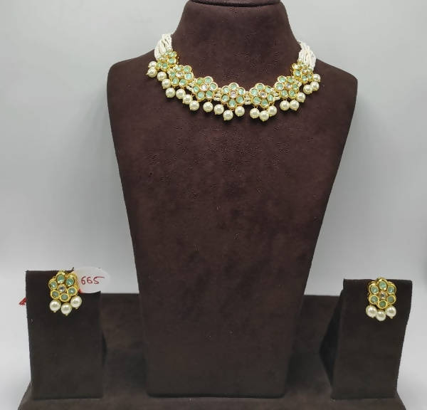 Khavi Arts Enamel Studded Pearl Choker-Mint Green | Grocsy