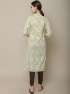 Sangria Women Olive Green & Off White Floral Printed Kurta | Grocsy
