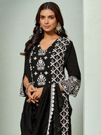 Sangria Chikankari Embroidered Straight Kurta & Trouser With Dupatta | Grocsy