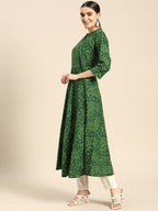 Sangria Women Green Bandhani Printed Anarkali Kurta | Grocsy