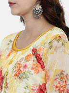 Souchii Yellow Printed A-Line Kurta | Grocsy