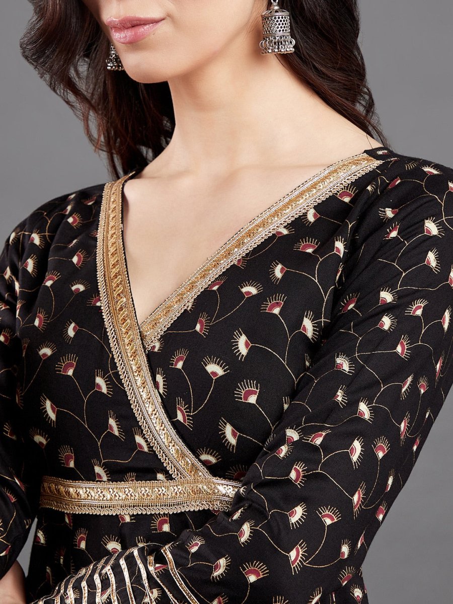 Aks Floral Printed Angrakha A-Line Kurta | Grocsy
