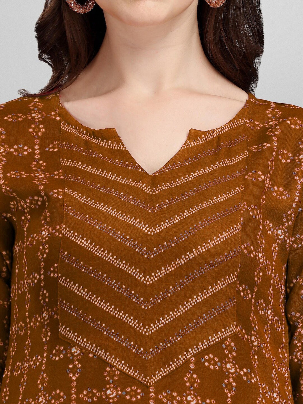 HERE&NOW Brown & White Regular Pure Cotton Kurta With Trousers & Dupatta | Grocsy