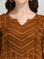 HERE&NOW Brown & White Regular Pure Cotton Kurta With Trousers & Dupatta | Grocsy