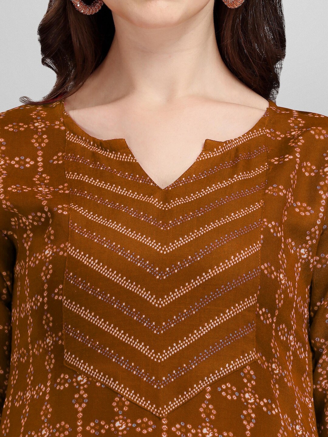 HERE&NOW Brown & White Regular Pure Cotton Kurta With Trousers & Dupatta | Grocsy