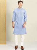 House of Pataudi Men Blue Solid Straight Kurta | Grocsy