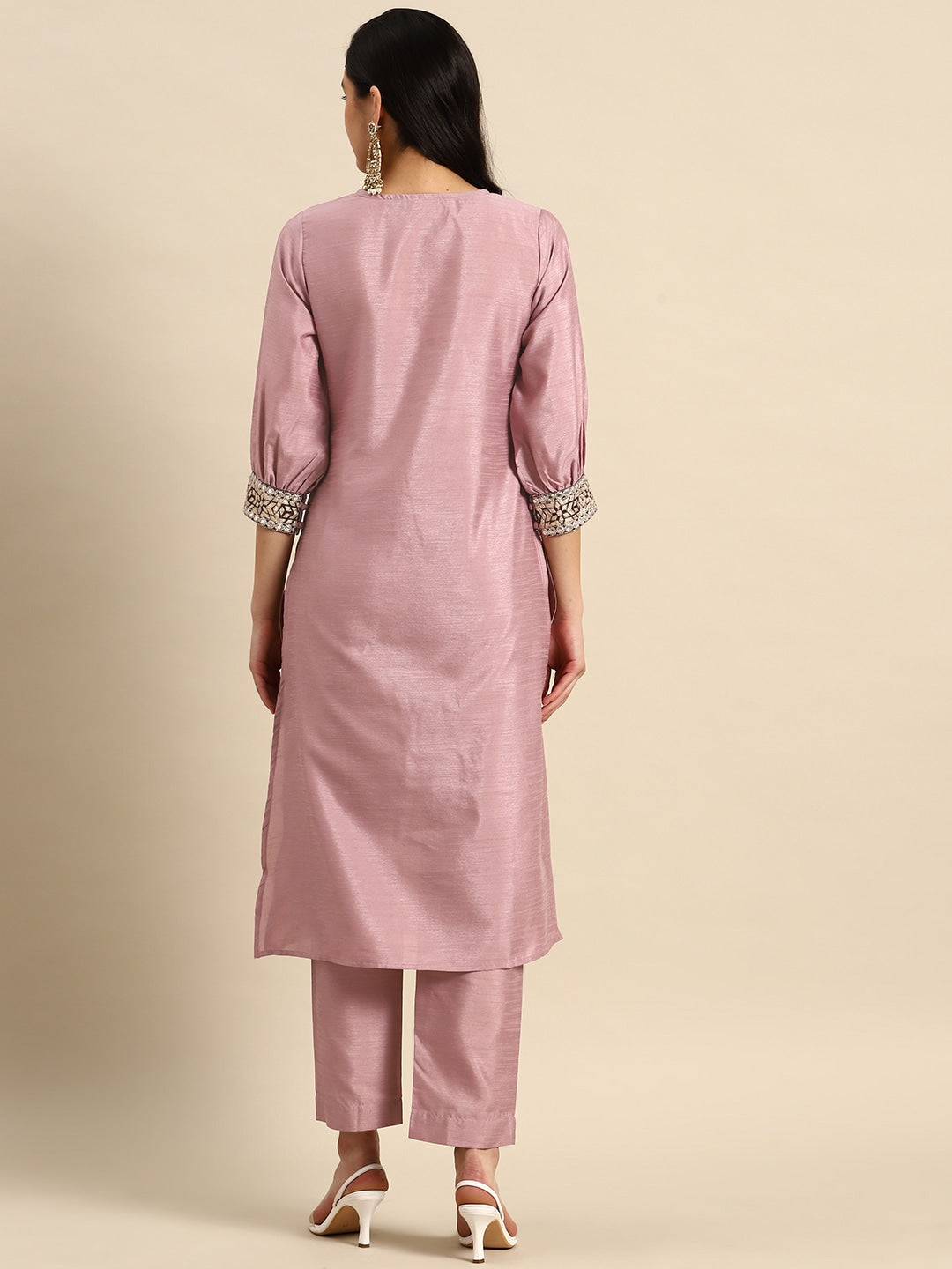 Sangria Embroidered Regular Mirror Work Kurta with Trousers | Grocsy