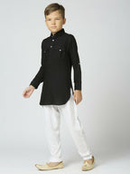 Joban Fashion Kids Island Full Sleeves Cotton Pathani Kurta and Pyjama Set - Black | Grocsy