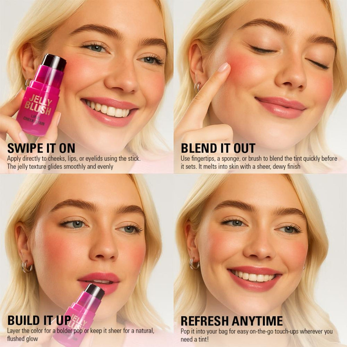 Makeup Revolution Jelly Blush Stick Lip and Cheek Stain - Strawberry Pink | Grocsy