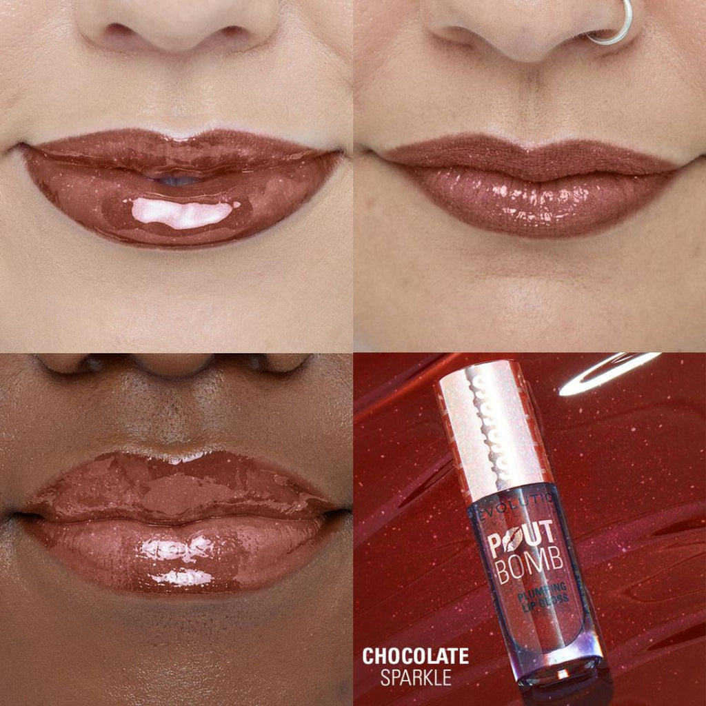 Makeup Revolution Pout Bomb Shimmer Lip Gloss - Chocolate Sparkle | Grocsy