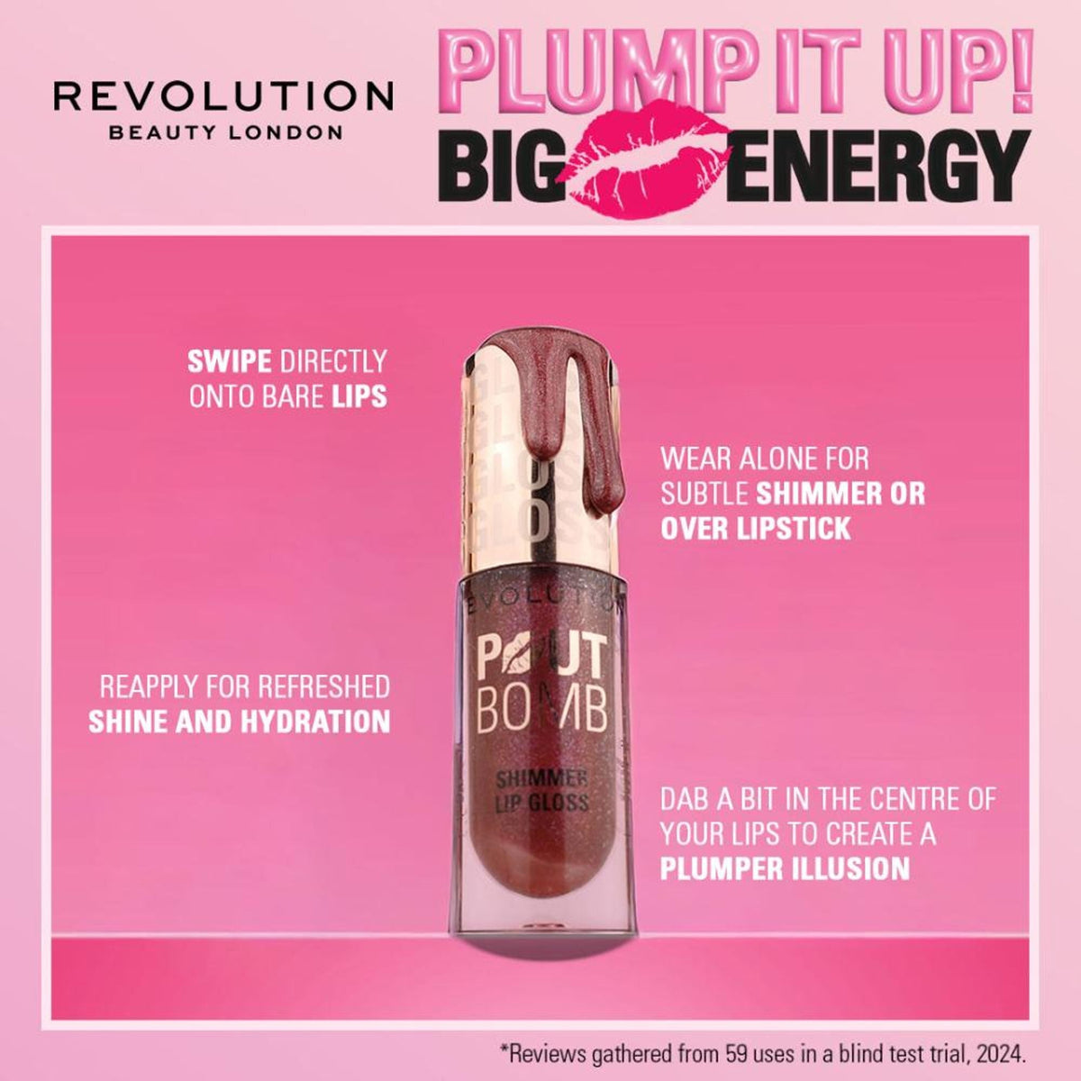 Makeup Revolution Pout Bomb Shimmer Lip Gloss - Glimmer Nude | Grocsy
