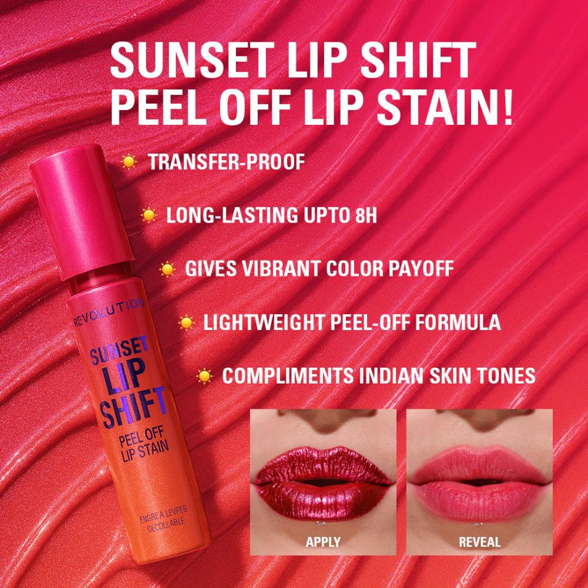 Makeup Revolution Sunset Shift Peel Off Lip - Stain Flushed Pink | Grocsy