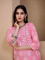 Sangria Pink & White Ethnic Motifs Printed Pure Cotton Kurta With Trousers & Dupatta | Grocsy