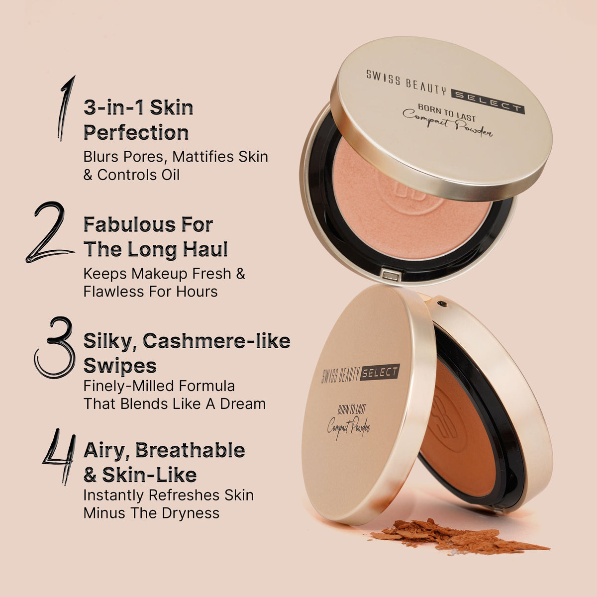 Swiss Beauty Born To Last 3-In-1 Skin Perfection Compact With Vitamin E - 1. Bare Dawn | Grocsy