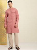 House of Pataudi Rozana Band Collar Pure Cotton Kurta | Grocsy